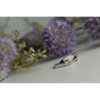925 Sterling Silver Multi Gemstones Ring Size 9.5