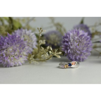 925 Sterling Silver Multi Gemstones Ring Size 9.5