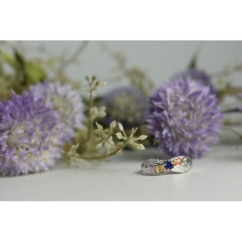 925 Sterling Silver Multi Gemstones Ring Size 9.5