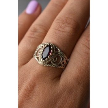 925 Sterling Silver Almandine Openwork Ring Size 10.25