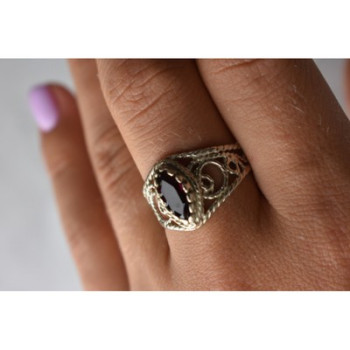 925 Sterling Silver Almandine Openwork Ring Size 10.25