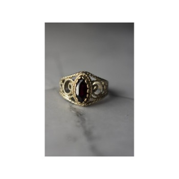 925 Sterling Silver Almandine Openwork Ring Size 10.25