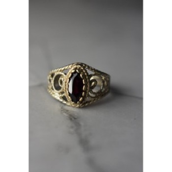 925 Sterling Silver Almandine Openwork Ring Size 10.25
