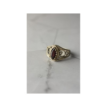 925 Sterling Silver Almandine Openwork Ring Size 10.25