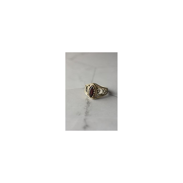925 Sterling Silver Almandine Openwork Ring Size 10.25