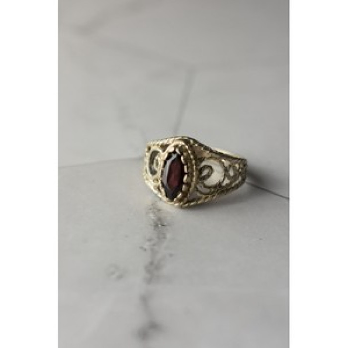 925 Sterling Silver Almandine Openwork Ring Size 10.25