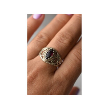 925 Sterling Silver Almandine Openwork Ring Size 10.25