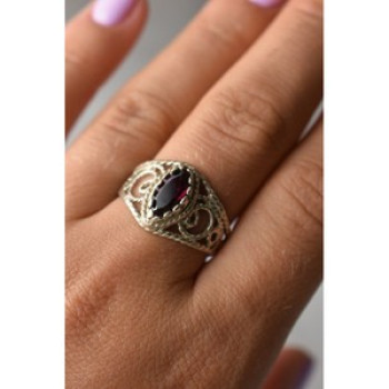 925 Sterling Silver Almandine Openwork Ring Size 10.25