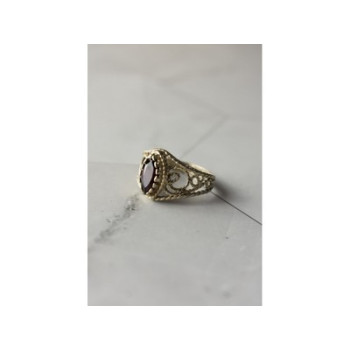 925 Sterling Silver Almandine Openwork Ring Size 10.25