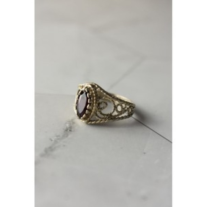 925 Sterling Silver Almandine Openwork Ring Size 10.25