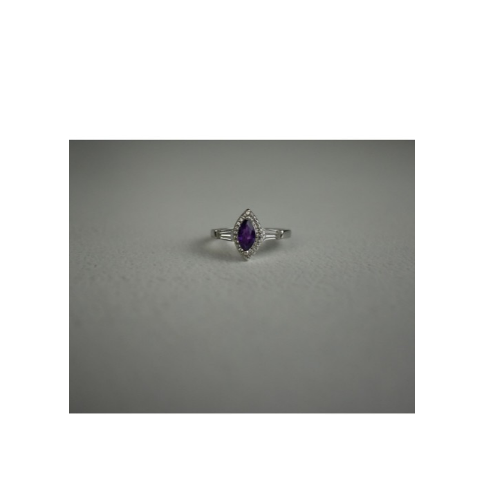 925 Sterling Silver Amethyst & Colorless Spinel Ring Size 8