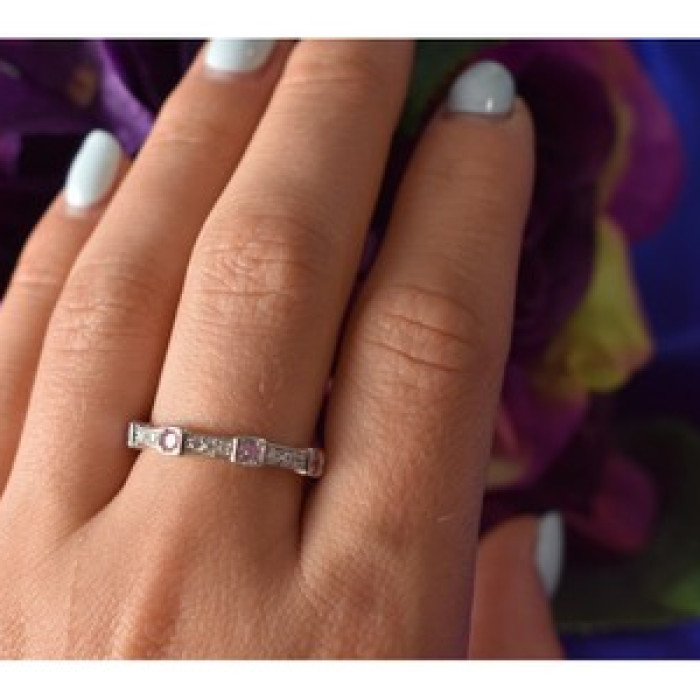 925 Sterling Silver Pink & White CZ Ring Size 10.25