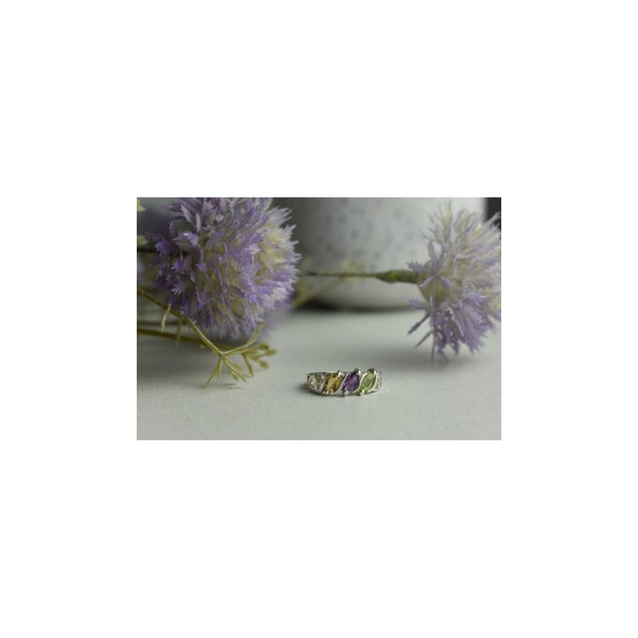 925 Sterling Silver Tsavorite, Tourmaline & Heliodor Ring Size 5.5