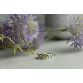 925 Sterling Silver Tsavorite, Tourmaline & Heliodor Ring Size 5.5