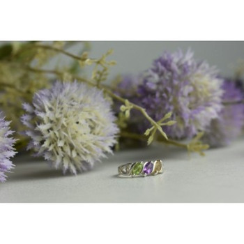 925 Sterling Silver Tsavorite, Tourmaline & Heliodor Ring Size 5.5