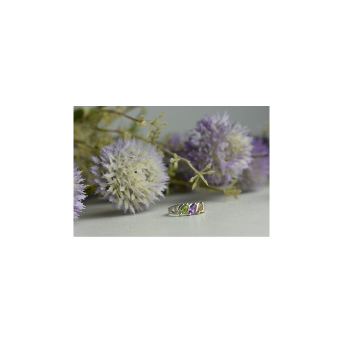 925 Sterling Silver Tsavorite, Tourmaline & Heliodor Ring Size 5.5