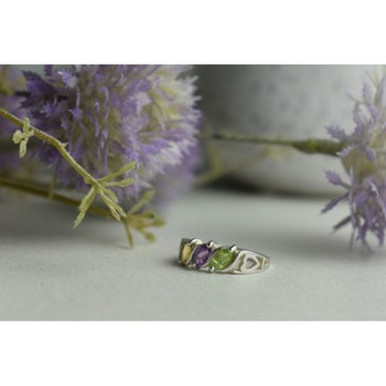 925 Sterling Silver Tsavorite, Tourmaline & Heliodor Ring Size 5.5