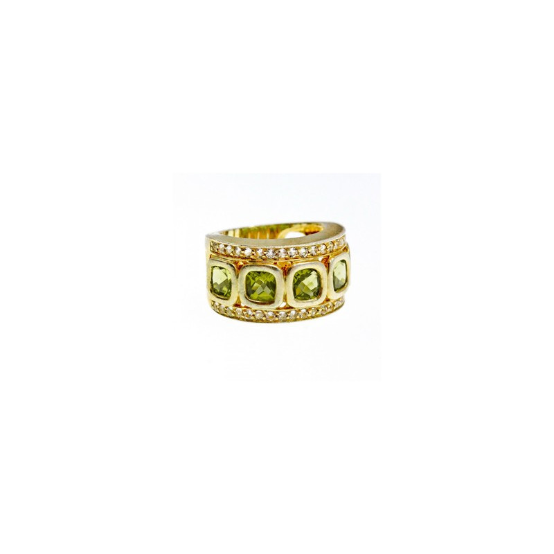 925 Sterling Silver Gold Plated Peridot & CZ Ring Size 7