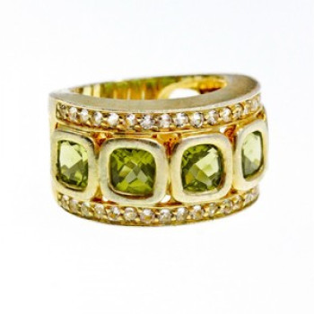 925 Sterling Silver Gold Plated Peridot & CZ Ring Size 7
