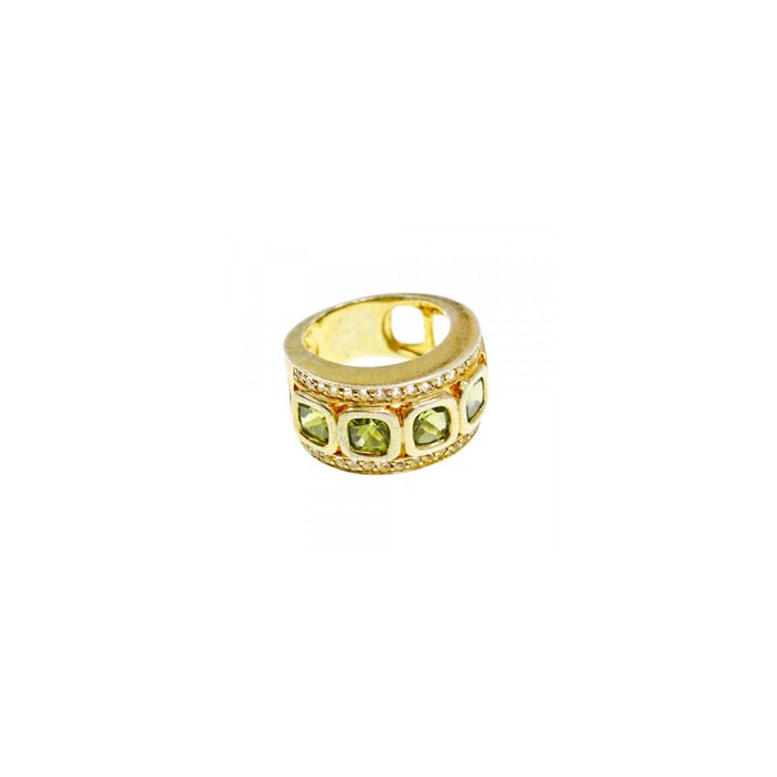 925 Sterling Silver Gold Plated Peridot & CZ Ring Size 7