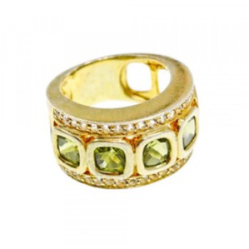 925 Sterling Silver Gold Plated Peridot & CZ Ring Size 7