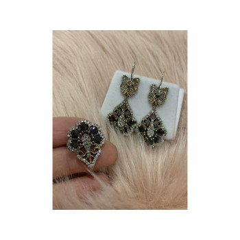 925 STERLING SILVER BLACK TOURMALINE (SHERL) & CZ SET