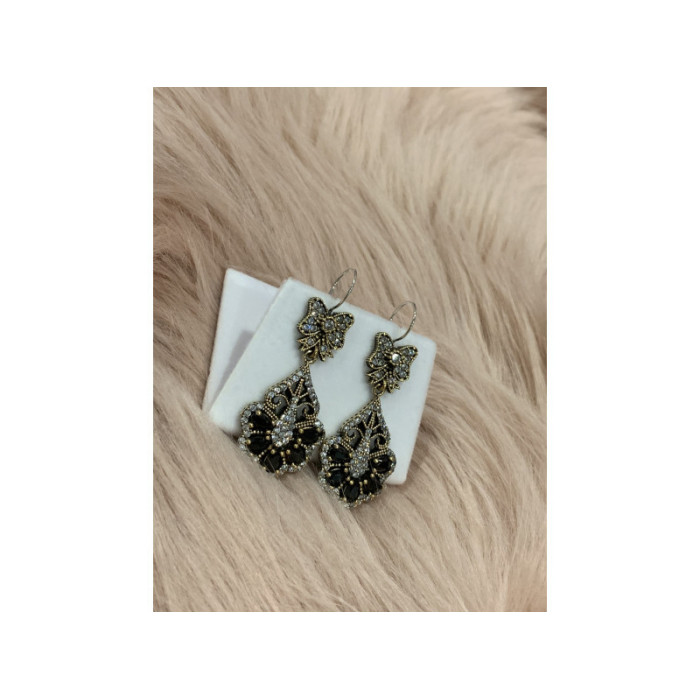 925 STERLING SILVER BLACK TOURMALINE (SHERL) & CZ SET