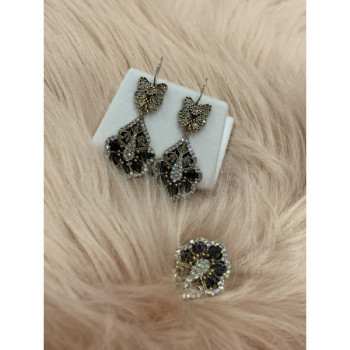 925 Sterling Silver Black Tourmaline (Sherl) & CZ SET