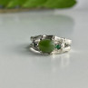 925 Sterling Silver Nephrite ( Jade ) & Emeralds Ring Size 8