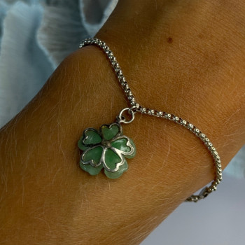 925 Sterling Silver Jade Flower Bracelet Length 7