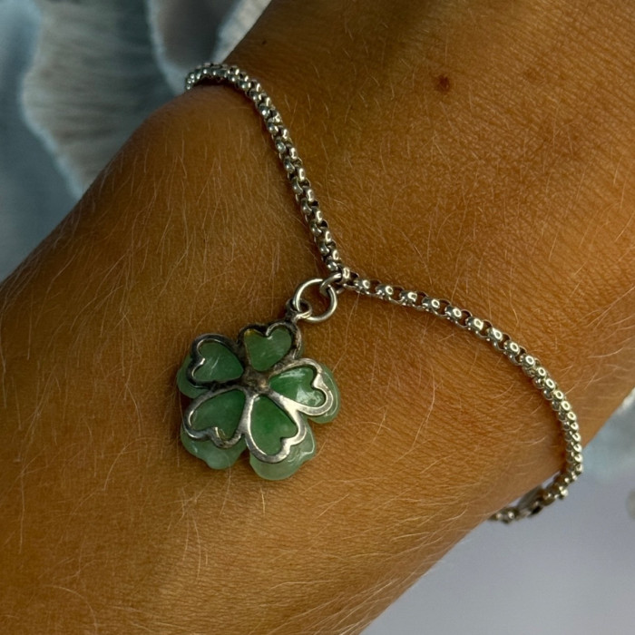 925 Sterling Silver Jade Flower Bracelet Length 7