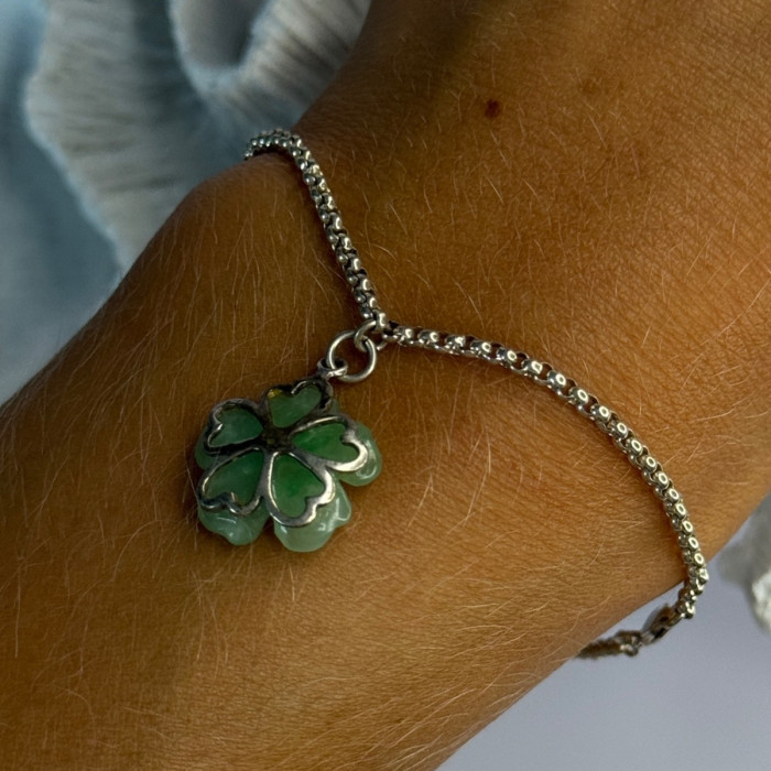 925 Sterling Silver Jade Flower Bracelet Length 7
