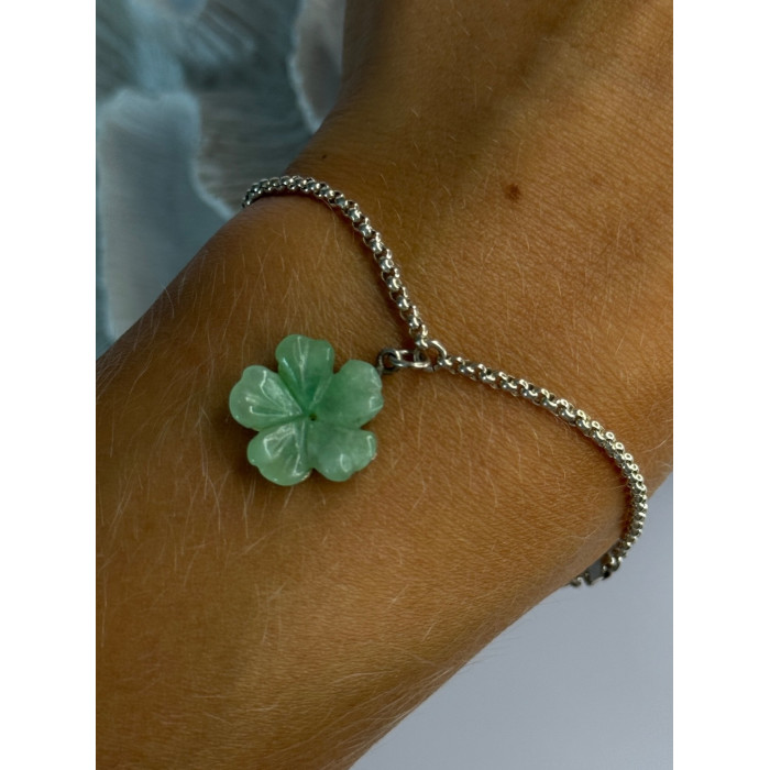 925 Sterling Silver Jade Flower Bracelet Length 7