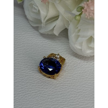 925 Sterling Silver Gold Plated Sapphire & Beryl Pendant Length 0.65 Inch