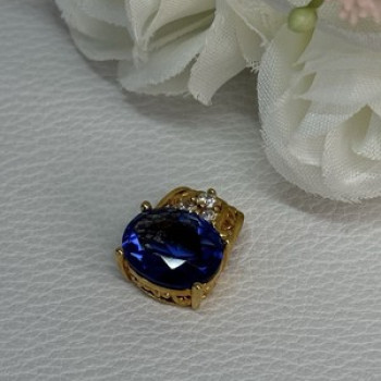 925 Sterling Silver Gold Plated Sapphire & Beryl Pendant Length 0.65 Inch