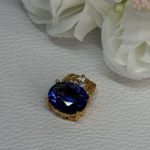 925 Sterling Silver Gold Plated Sapphire & Beryl Pendant Length 0.65 Inch