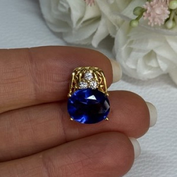 925 Sterling Silver Gold Plated Sapphire & Beryl Pendant Length 0.65 Inch
