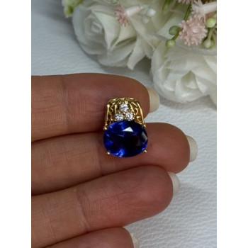 925 Sterling Silver Gold Plated Sapphire & Beryl Pendant Length 0.65 Inch