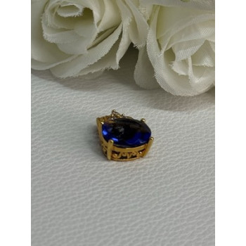 925 Sterling Silver Gold Plated Sapphire & Beryl Pendant Length 0.65 Inch