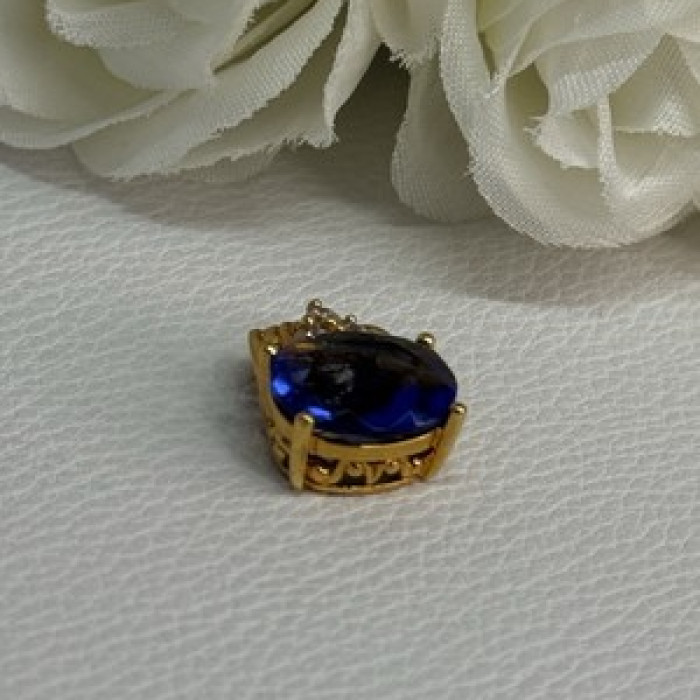 925 Sterling Silver Gold Plated Sapphire & Beryl Pendant Length 0.65 Inch