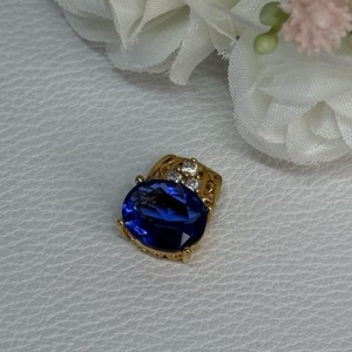 925 Sterling Silver Gold Plated Sapphire & Beryl Pendant Length 0.65 Inch
