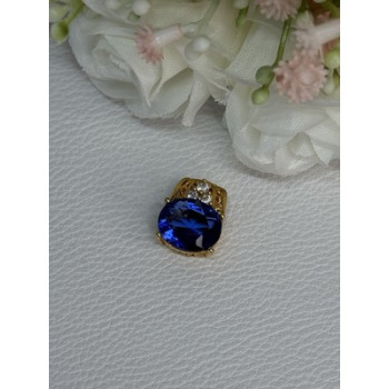 925 Sterling Silver Gold Plated Sapphire & Beryl Pendant Length 0.65 Inch