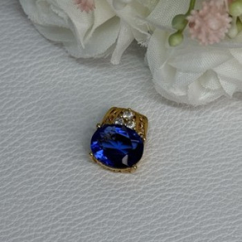 925 Sterling Silver Gold Plated Sapphire & Beryl Pendant Length 0.65 Inch
