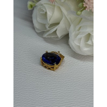 925 Sterling Silver Gold Plated Sapphire & Beryl Pendant Length 0.65 Inch