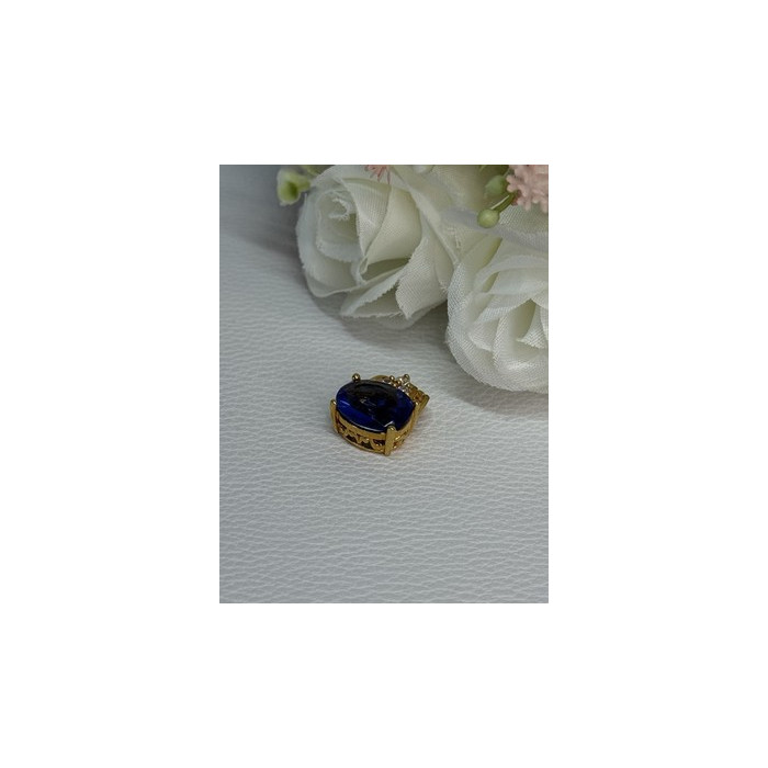 925 Sterling Silver Gold Plated Sapphire & Beryl Pendant Length 0.65 Inch