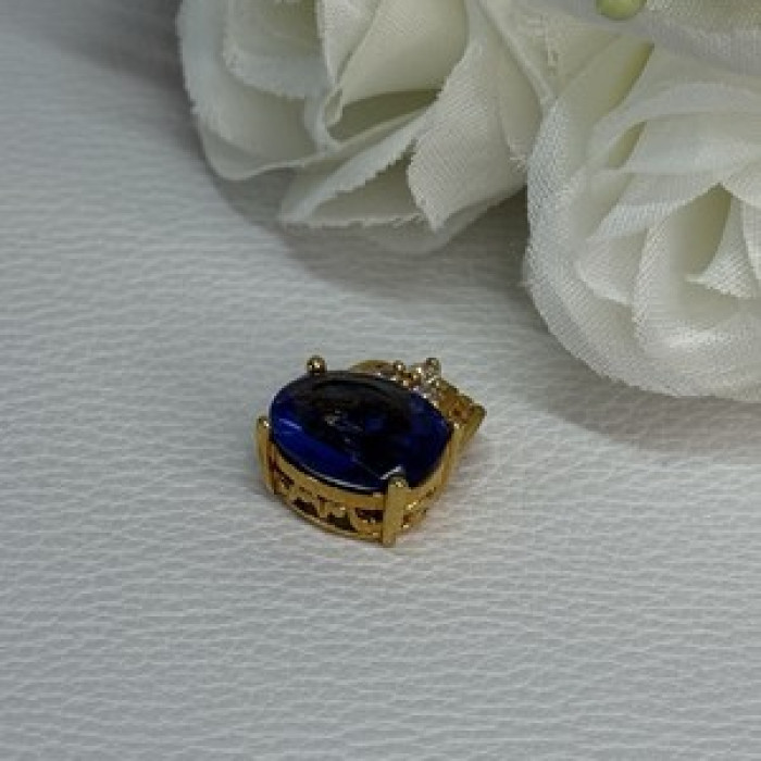 925 Sterling Silver Gold Plated Sapphire & Beryl Pendant Length 0.65 Inch