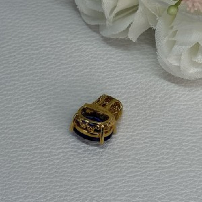 925 Sterling Silver Gold Plated Sapphire & Beryl Pendant Length 0.65 Inch