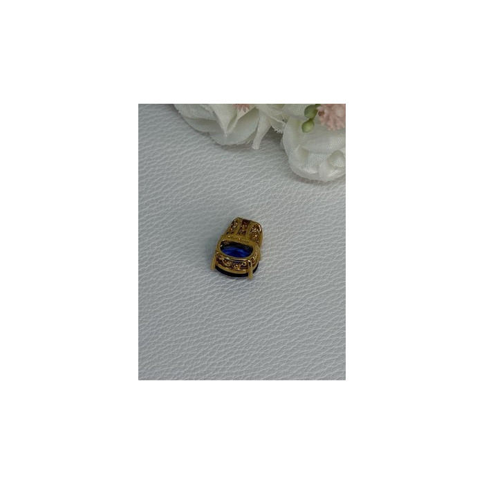 925 Sterling Silver Gold Plated Sapphire & Beryl Pendant Length 0.65 Inch