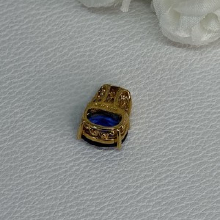 925 Sterling Silver Gold Plated Sapphire & Beryl Pendant Length 0.65 Inch