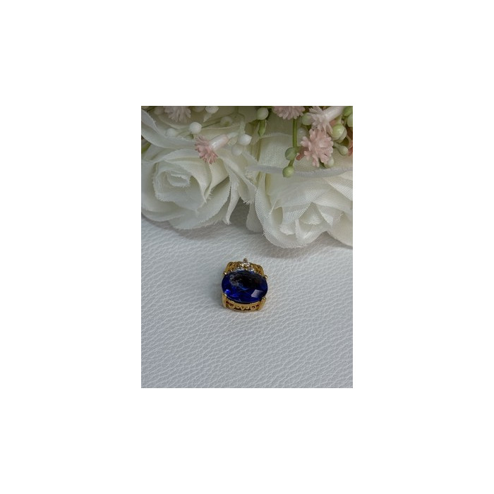925 Sterling Silver Gold Plated Sapphire & Beryl Pendant Length 0.65 Inch